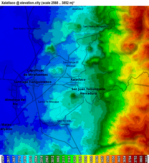 Zoom OUT 2x Xalatlaco, Mexico elevation map