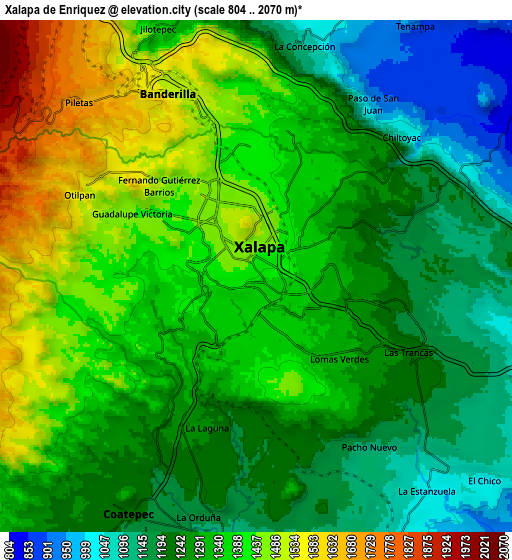 Zoom OUT 2x Xalapa de Enríquez, Mexico elevation map