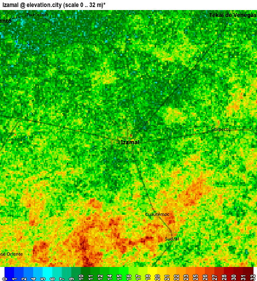 Zoom OUT 2x Izamal, Mexico elevation map