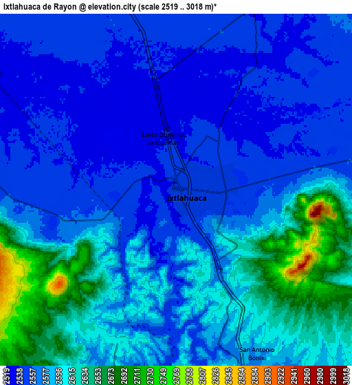 Zoom OUT 2x Ixtlahuaca de Rayón, Mexico elevation map