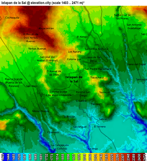 Zoom OUT 2x Ixtapan de la Sal, Mexico elevation map