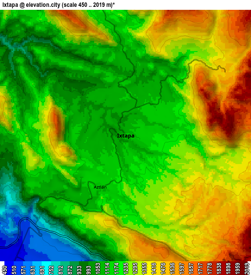 Zoom OUT 2x Ixtapa, Mexico elevation map
