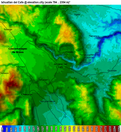 Zoom OUT 2x Ixhuatlán del Café, Mexico elevation map