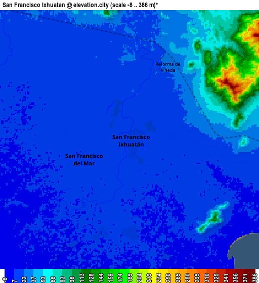 Zoom OUT 2x San Francisco Ixhuatan, Mexico elevation map