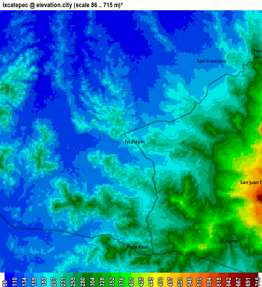 Zoom OUT 2x Ixcatepec, Mexico elevation map