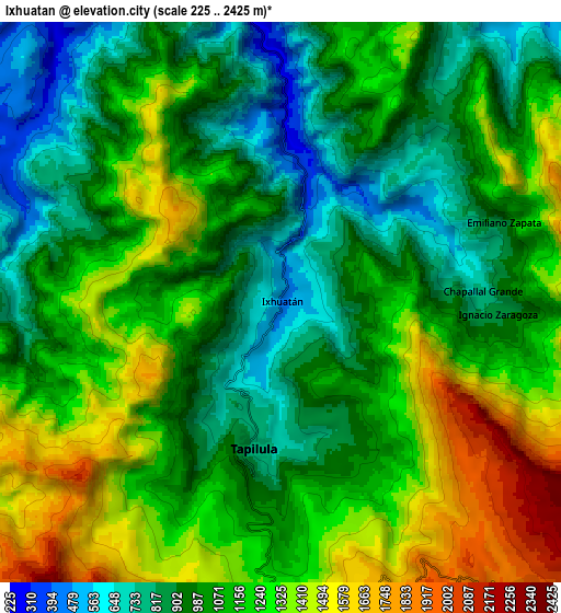 Zoom OUT 2x Ixhuatán, Mexico elevation map