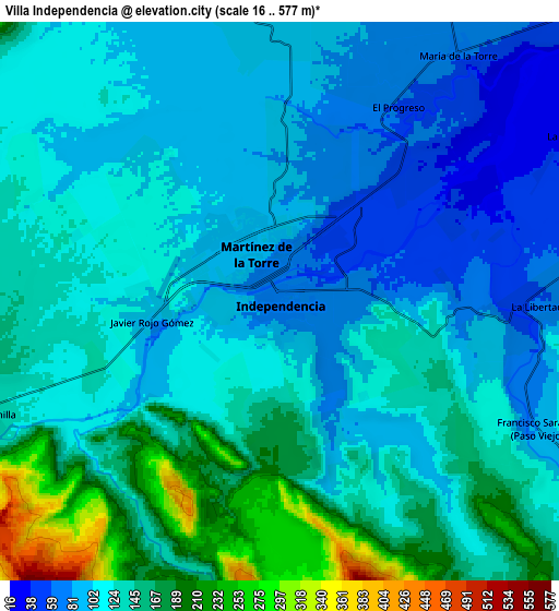 Zoom OUT 2x Villa Independencia, Mexico elevation map