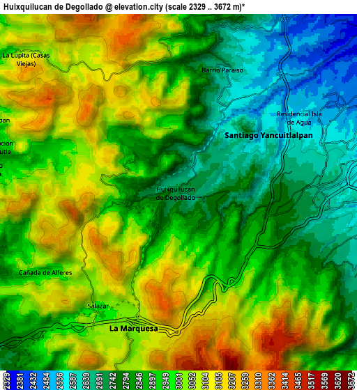 Zoom OUT 2x Huixquilucan de Degollado, Mexico elevation map