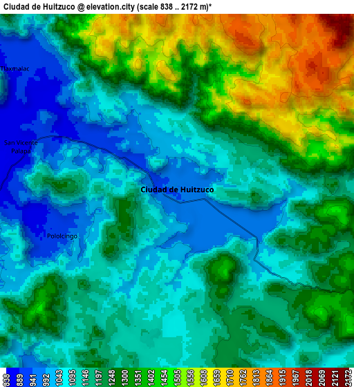 Zoom OUT 2x Ciudad de Huitzuco, Mexico elevation map