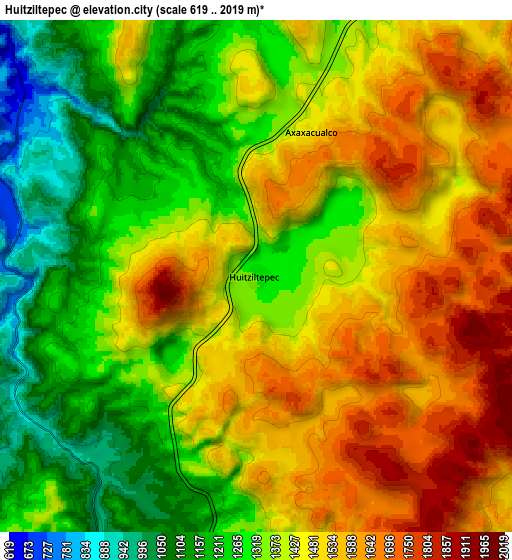Zoom OUT 2x Huitziltepec, Mexico elevation map