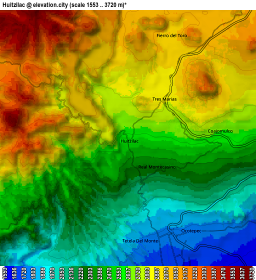 Zoom OUT 2x Huitzilac, Mexico elevation map