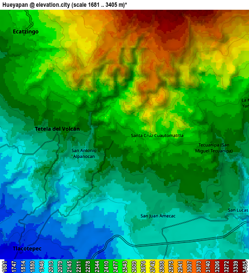Zoom OUT 2x Hueyapan, Mexico elevation map
