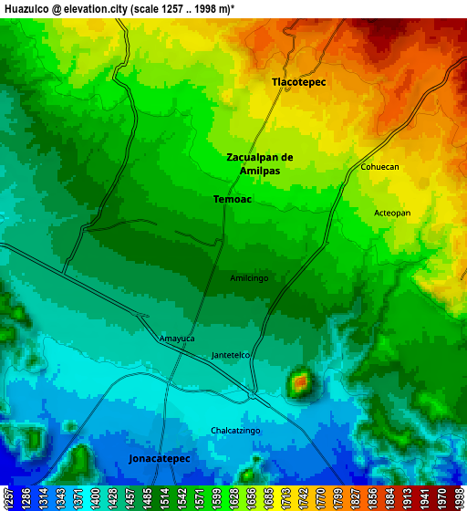 Zoom OUT 2x Huazulco, Mexico elevation map