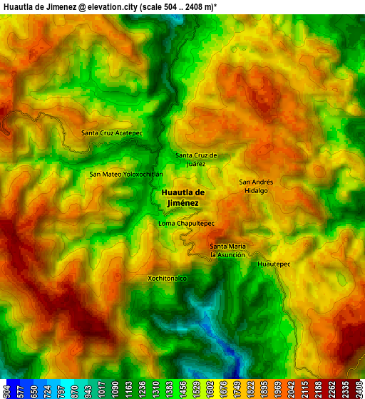 Zoom OUT 2x Huautla de Jiménez, Mexico elevation map