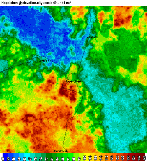 Zoom OUT 2x Hopelchén, Mexico elevation map