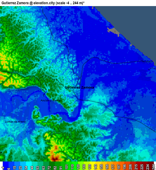 Zoom OUT 2x Gutiérrez Zamora, Mexico elevation map