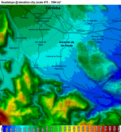 Zoom OUT 2x Guadalupe, Mexico elevation map