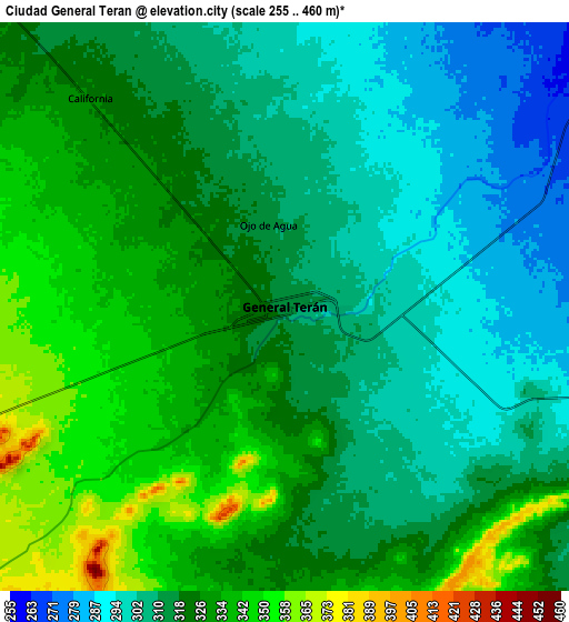 Zoom OUT 2x Ciudad General Terán, Mexico elevation map