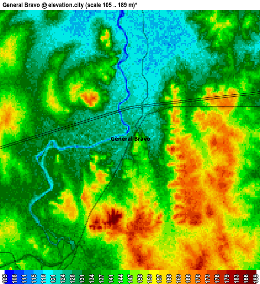 Zoom OUT 2x General Bravo, Mexico elevation map