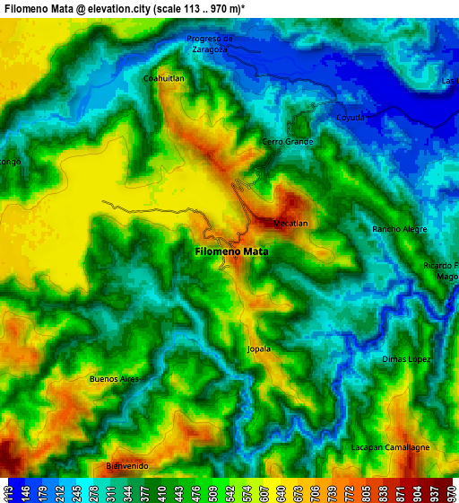 Zoom OUT 2x Filomeno Mata, Mexico elevation map