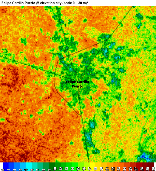 Zoom OUT 2x Felipe Carrillo Puerto, Mexico elevation map