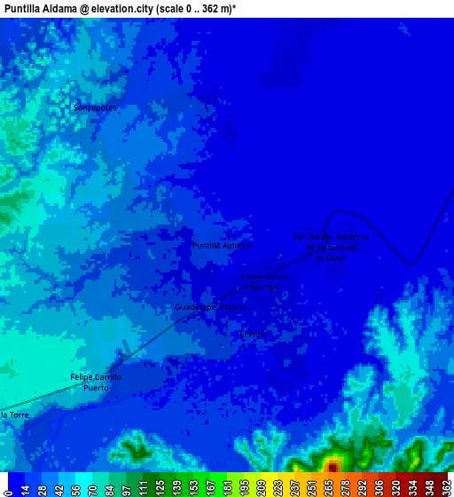 Zoom OUT 2x Puntilla Aldama, Mexico elevation map