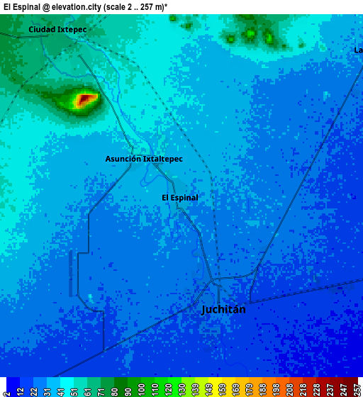 Zoom OUT 2x El Espinal, Mexico elevation map