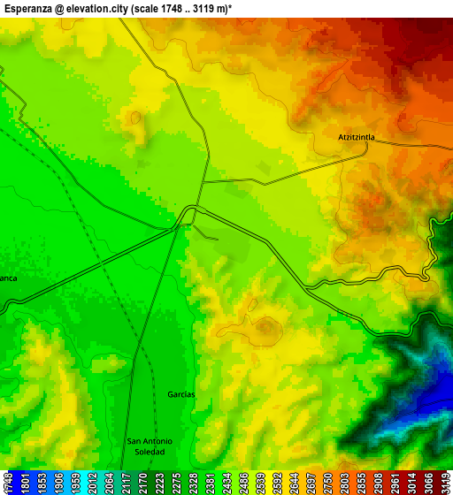 Zoom OUT 2x Esperanza, Mexico elevation map