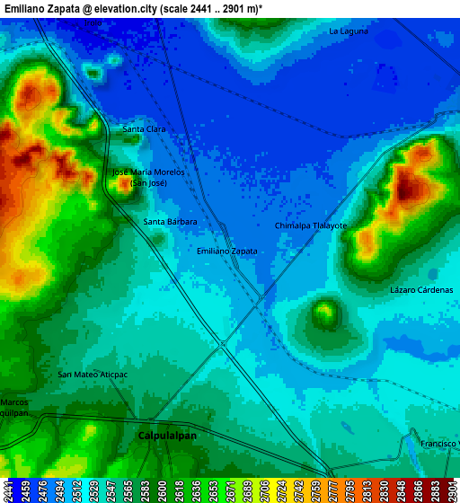 Zoom OUT 2x Emiliano Zapata, Mexico elevation map