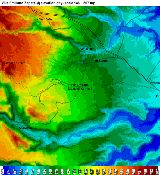 Zoom OUT 2x Villa Emiliano Zapata, Mexico elevation map