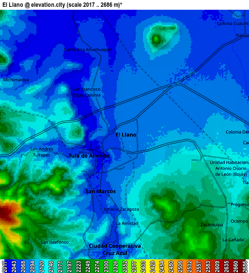 Zoom OUT 2x El Llano, Mexico elevation map