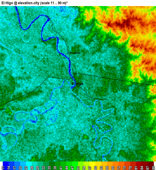 Zoom OUT 2x El Higo, Mexico elevation map