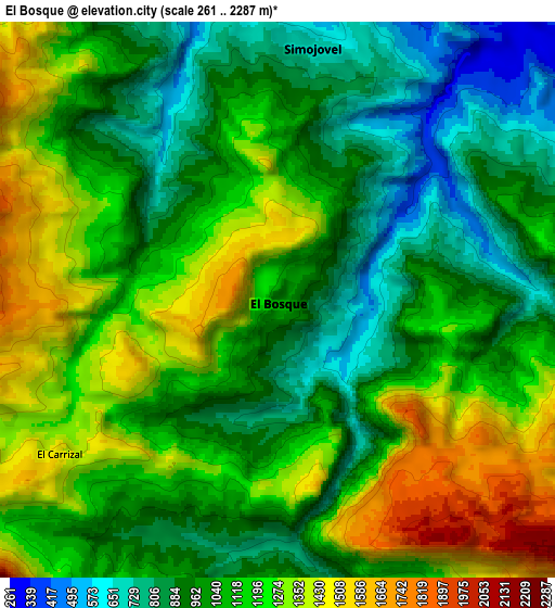 Zoom OUT 2x El Bosque, Mexico elevation map