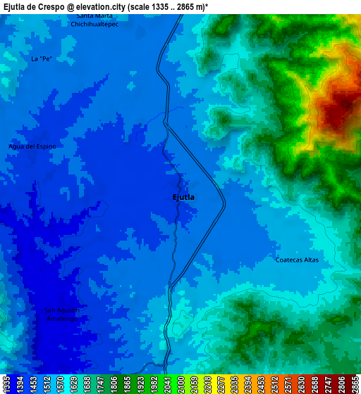 Zoom OUT 2x Ejutla de Crespo, Mexico elevation map