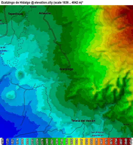 Zoom OUT 2x Ecatzingo de Hidalgo, Mexico elevation map