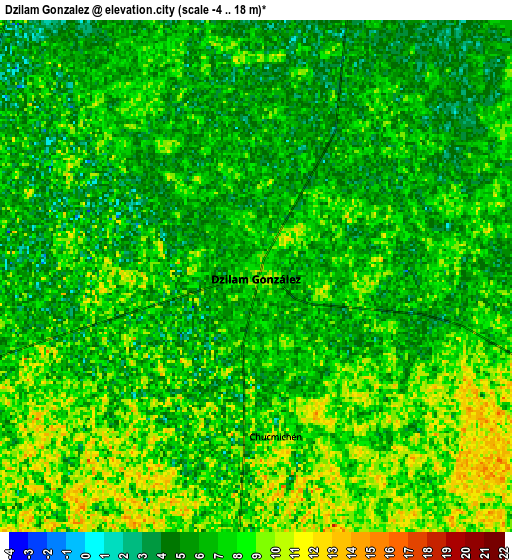 Zoom OUT 2x Dzilam González, Mexico elevation map