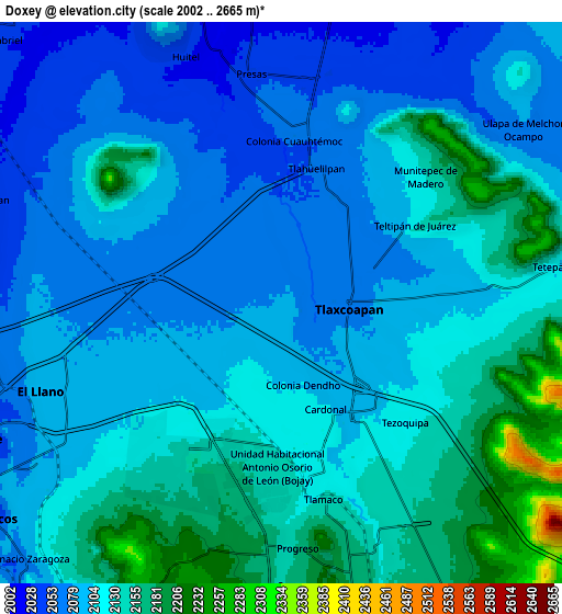 Zoom OUT 2x Doxey, Mexico elevation map