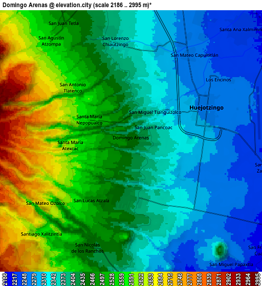 Zoom OUT 2x Domingo Arenas, Mexico elevation map