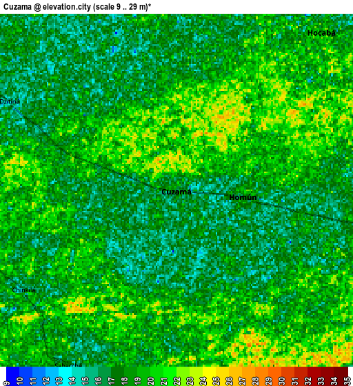 Zoom OUT 2x Cuzama, Mexico elevation map
