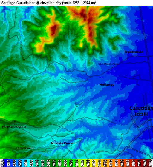Zoom OUT 2x Santiago Cuautlalpan, Mexico elevation map