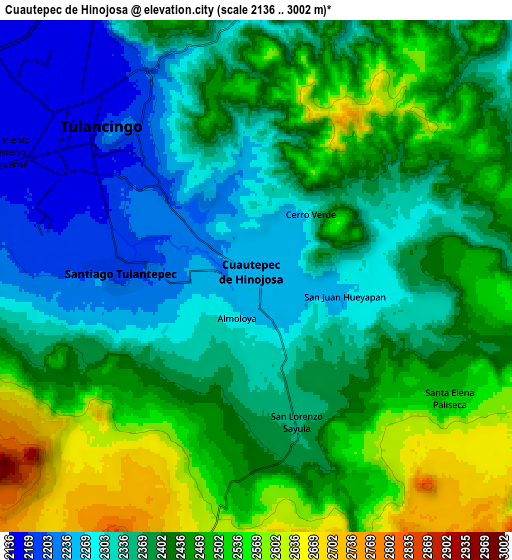 Zoom OUT 2x Cuautepec de Hinojosa, Mexico elevation map