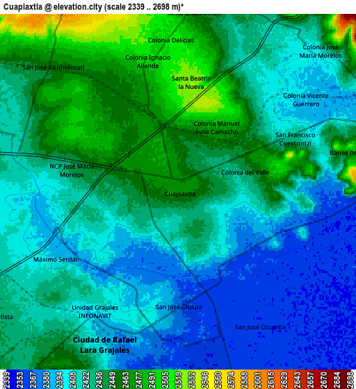 Zoom OUT 2x Cuapiaxtla, Mexico elevation map