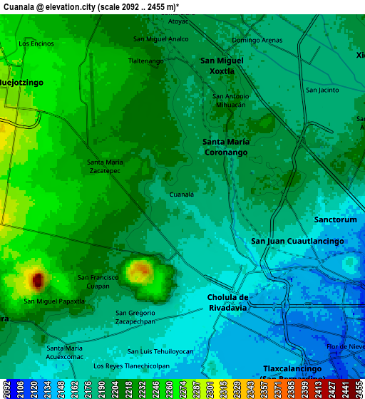 Zoom OUT 2x Cuanalá, Mexico elevation map