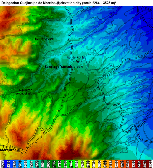 Zoom OUT 2x Delegación Cuajimalpa de Morelos, Mexico elevation map