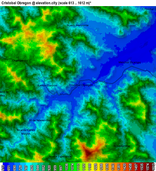 Zoom OUT 2x Cristóbal Obregón, Mexico elevation map