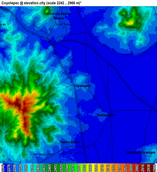 Zoom OUT 2x Coyotepec, Mexico elevation map