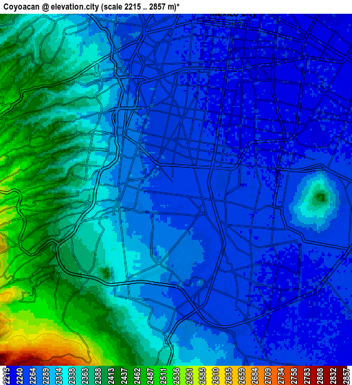 Zoom OUT 2x Coyoacán, Mexico elevation map