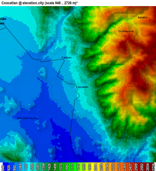 Zoom OUT 2x Coxcatlán, Mexico elevation map