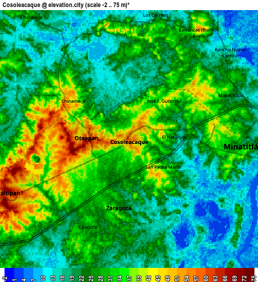 Zoom OUT 2x Cosoleacaque, Mexico elevation map