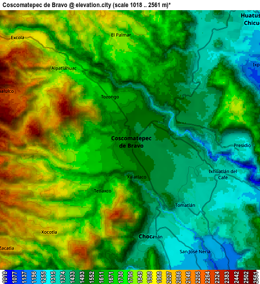 Zoom OUT 2x Coscomatepec de Bravo, Mexico elevation map